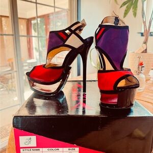 Alba Multicolor Red Purple Black Platform Heels